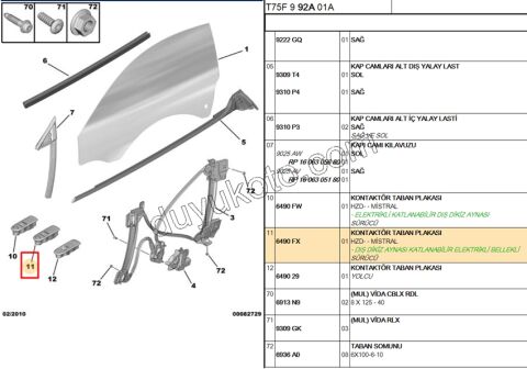 Ön Cam Açma Anahtarı Sol (Sürücü) RCZ 2LI FOLD+ HAFIZA+