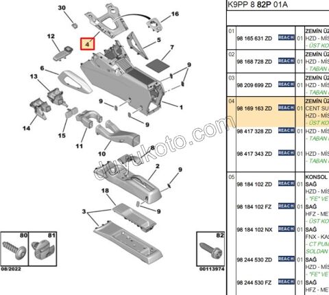 2019> Partner Rifter Berlingo Combo Doblo Proace City Vites Kolu Körüğü Alt Çerçevesi