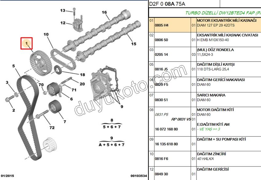 Eksantrik Mili Dişlisi DW12BTED4