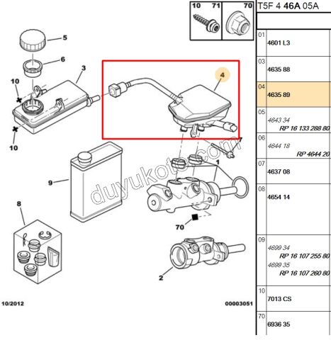 Fren Hidrolik Yağı Deposu P307 1.4HDİ Euro4 02/11 ANA MERKEZ UZERI