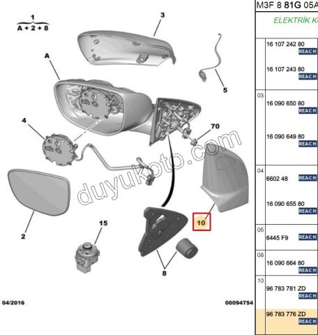 Peugeot 301 Dikiz Ayna Kapağı İç Sağ 2017/2021