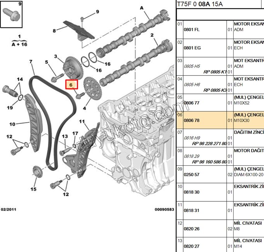 CIVATA EKSANTRIK DISLI EGZOZ 1.6VTi 120HP M10X30