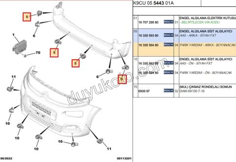 2019> Partner Rifter Berlingo Combo Doblo Proace City SENSOR PARK ON / ARKA P20082 AST+