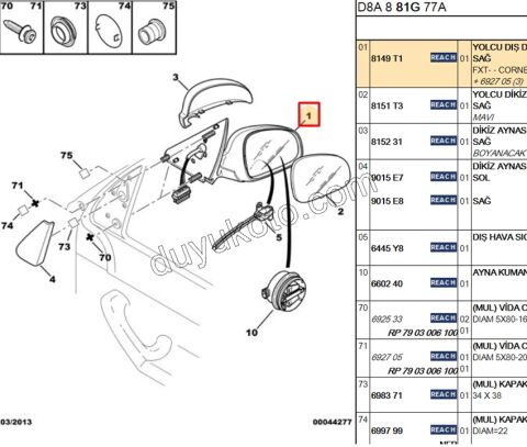 Peugeot 406 Dikiz Aynası Sağ Elektirikli Rezistanslı Kapaksız 1995/1999