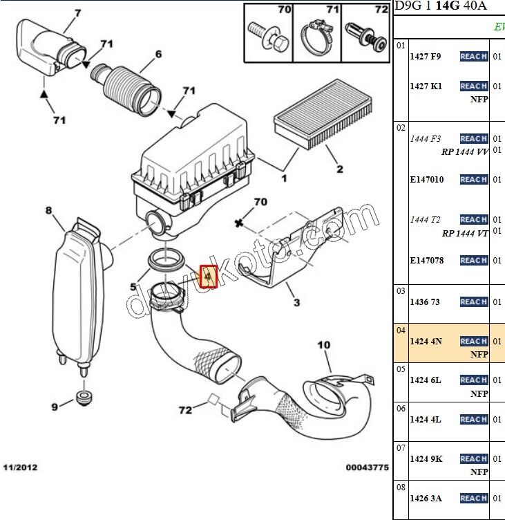 Hava Filtre Hortumu Kazan Alt P406 XU7JP EW10J4 EW12J4 3.0 V6 Benzinli