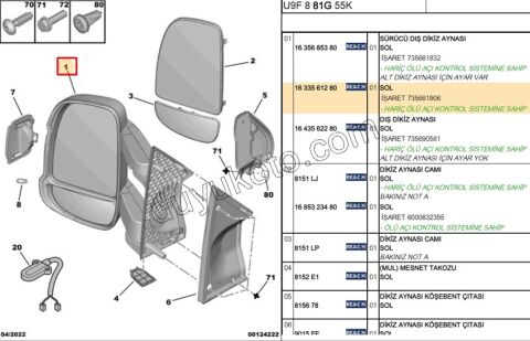 Peugeot Boxer Citroen Jumper Fiat Ducato Dikiz Aynası Sol 2014/2023