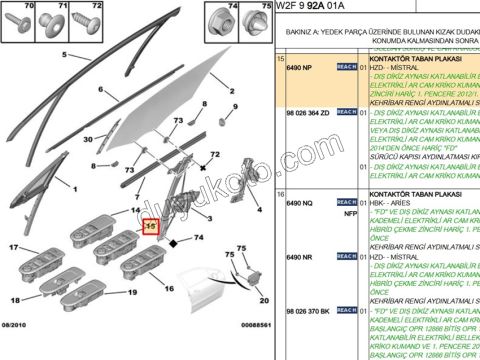 Ön Cam Açma Anahtarı Sol (Sürücü) P508