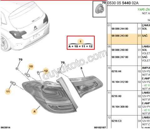 Citroen C4 Stop Lambası Sağ Dış (Çamurlukta) 2015/2018