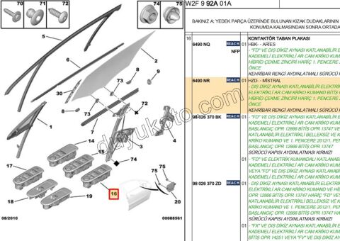 Ön Cam Açma Anahtarı Sol (Sürücü) P5081 1.6HDİ Euro5