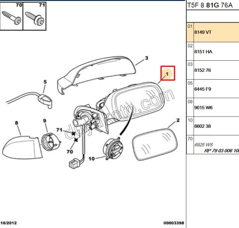Peugeot 307cc Dikiz Aynası Sağ Elektirikli Rezistanslı Elektirikli Katlanırlı Kapaksız 2005/2009