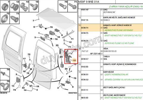 KILIT BAGAJ KAPAK ORTA IC R PRT1 PRT2 2P M.KILIT YOK