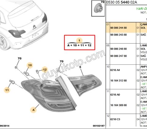 Citroen C4 Stop Lambası Sol Dış (Çamurlukta) 2015/2018