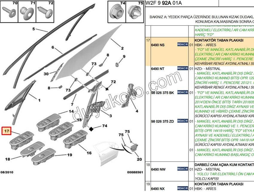 Ön Cam Açma Anahtarı Sol (Sürücü) P5081