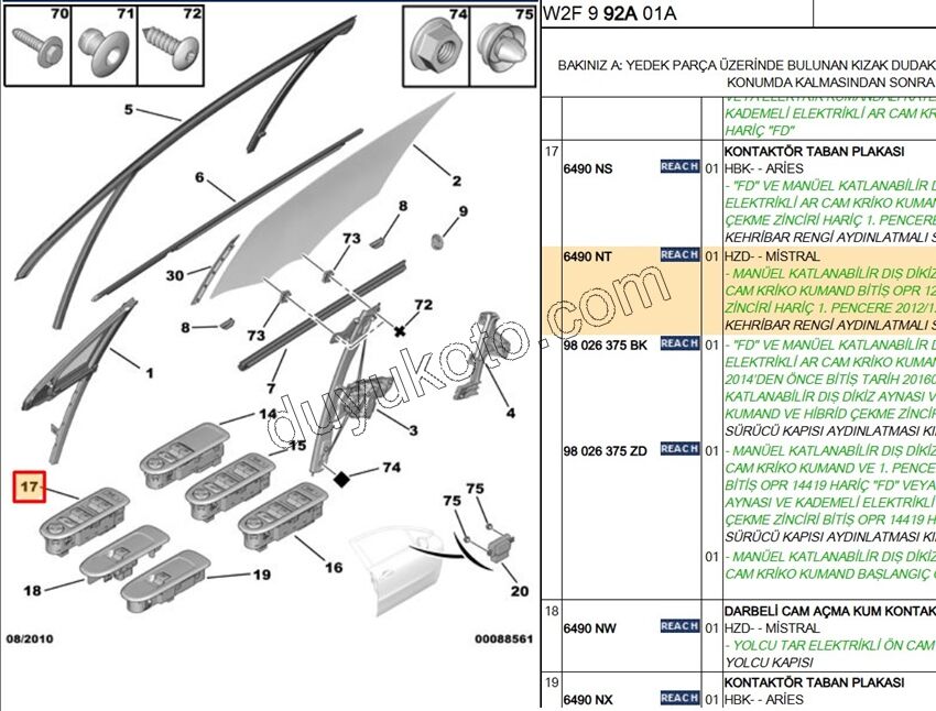 Ön Cam Açma Anahtarı Sol (Sürücü) P5081
