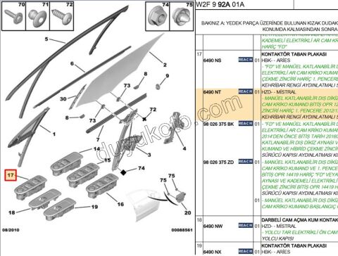 Ön Cam Açma Anahtarı Sol (Sürücü) P5081