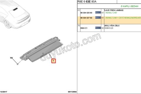 Peugeot 508 İlave 3. Fren / Stop Lambası R8 RENKLENDIREILMIS 2019/2023