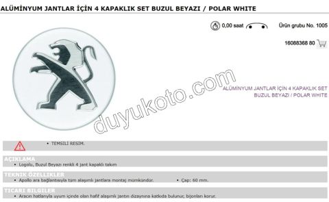 Jant Kapağı Orta Göbek Arması TK BEYAZ ZEMIN KROM P2081 P2082 P3081 P3082