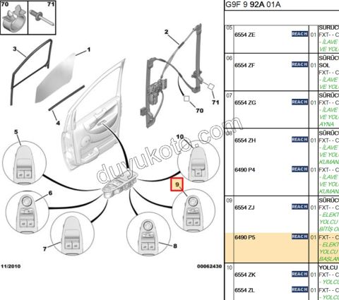 Ön Cam Açma Anahtarı Sol (Sürücü) EXP3 JY3 FOLD+
