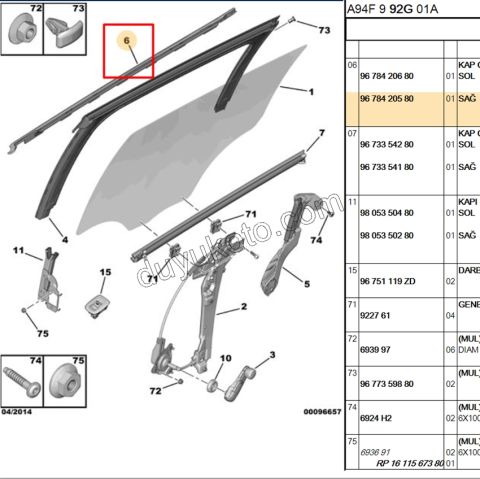 Arka Kapı Camı Sağ Dış Sıyırıcı Fitil P20081 KROM+