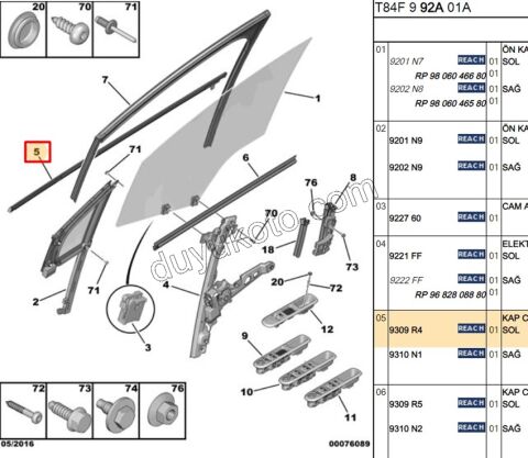 Ön Kapı Camı Sol Dış Sıyırıcı Fitil P30081