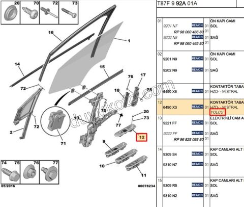 Ön Cam Açma Anahtarı Sağ (Yolcu) P30081 P50081