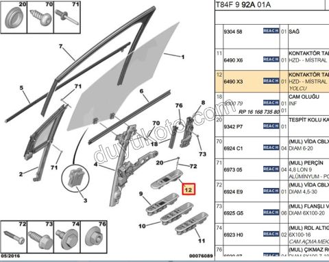 Ön Cam Açma Anahtarı Sağ (Yolcu) P30081 P50081