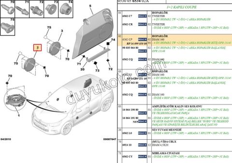 C4 DS4 DS5 Ön Kapı Hoparlör 16.5cm