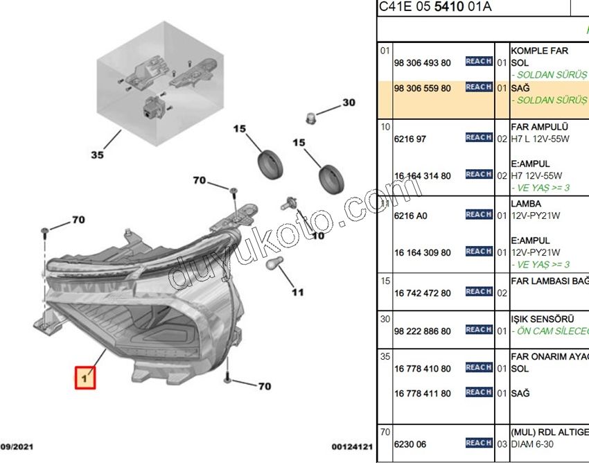 Citroen C4 Far Sağ HALOJEN 2020/2024