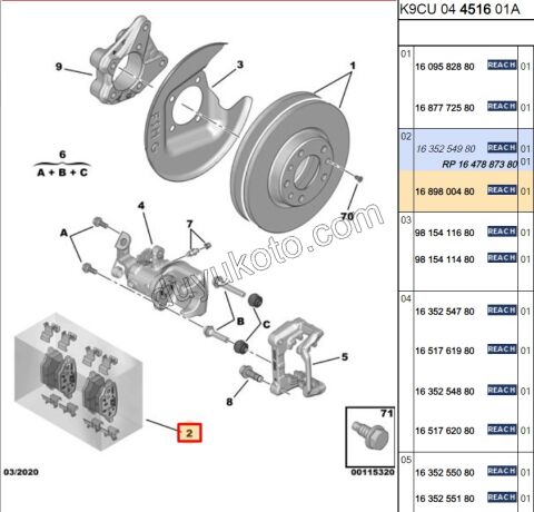 2019> Partner Rifter Berlingo Combo Doblo Proace City Fren Balatası Arka Tk