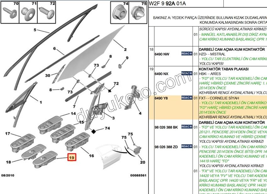 Arka Cam Açma Anahtarı Sağ P5081
