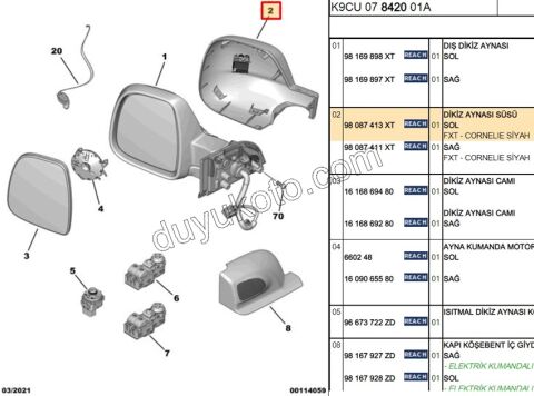 2019> Partner Rifter Berlingo Combo Doblo Proace City Expert Jumpy Scudo Dikiz Ayna Kapağı Sol SIYAH 2017/2024