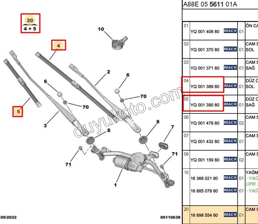 Ön Cam Silecek Süpürgesi Sağ/Sol Tk. C3AIR R