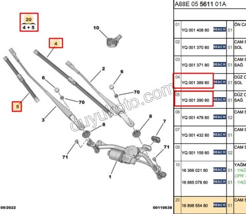 Ön Cam Silecek Süpürgesi Sağ/Sol Tk. C3AIR R