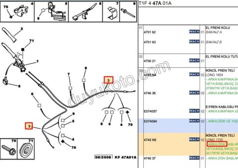 Sağ/Sol Arka El Fren Teli P206 DISK