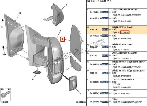 Peugeot Boxer Citroen Jumper Fiat Ducato Dikiz Ayna Camı Sağ Üst Rezistanslı 2007/2015