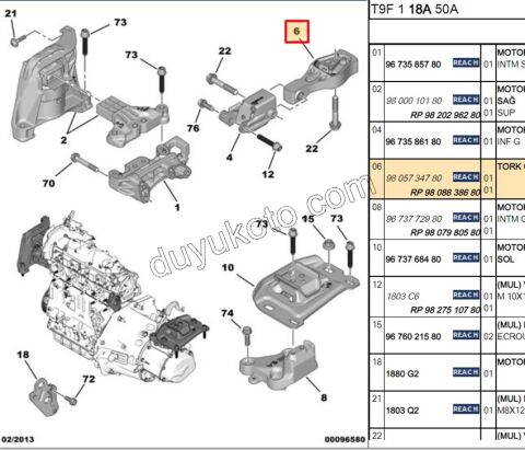 TAKOZ MOTOR ALT KULAK TORK P3082 P30082 C4PC2 1.6HDİ Euro6