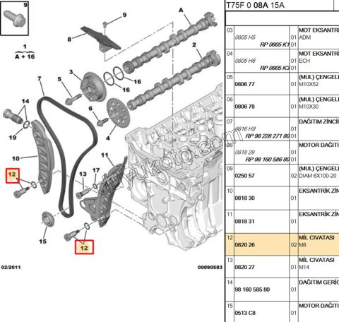 Eksantrik Zincir Kızak Civatası EP3 1.6VTi 120HP M8 156HP 0818.40