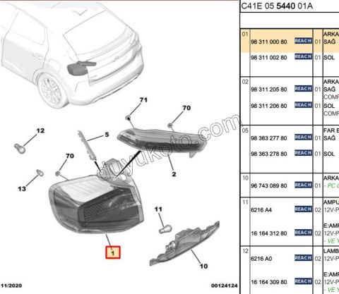Citroen C4 Stop Lambası Sağ Dış (Çamurlukta) 2020/2024