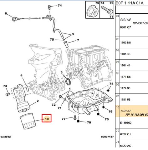 Peugeot 107 108 Yağ Filtresi C12 384F 1.0