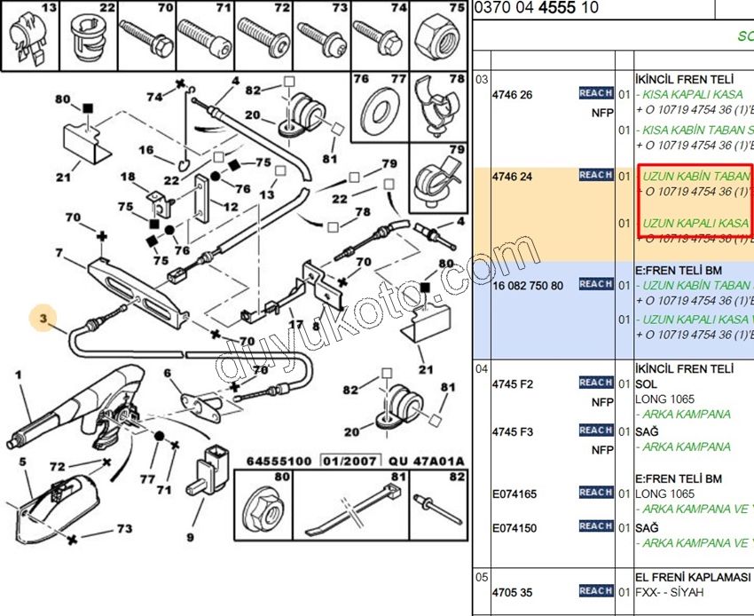 Ön El Fren Teli Uzun Şase EXP1 EXP2 P806 P807
