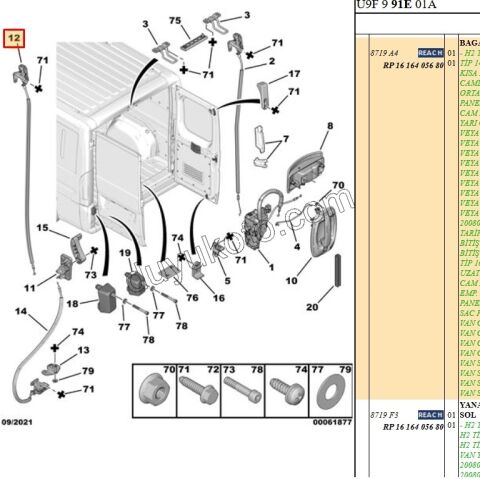 KILIT BAGAJ KAPAK UST L BXR3 TEL+