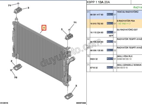 2019> Partner Rifter Berlingo Combo Doblo Proace City Motor Su Radyatörü 1.2VTI 82HP P3082 C4PC2