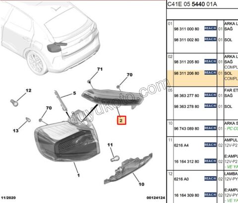 Citroen C4 Stop Lambası Sol İç (Bagaj Kapağı) 2020/2024