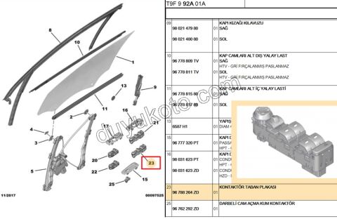 2019> Partner Rifter Berlingo Combo Doblo Proace City Ön Cam Açma Anahtarı Sol (Sürücü) 4 LU (Otkomatik Katlanır) P2082 P20082 P3082 P50082 P5082