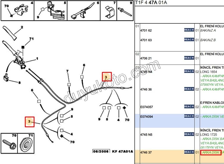 Sağ/Sol Arka El Fren Teli P206 DISK