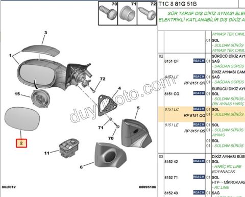 Peugeot 206 Dikiz Ayna Camı Sol 1998/2003