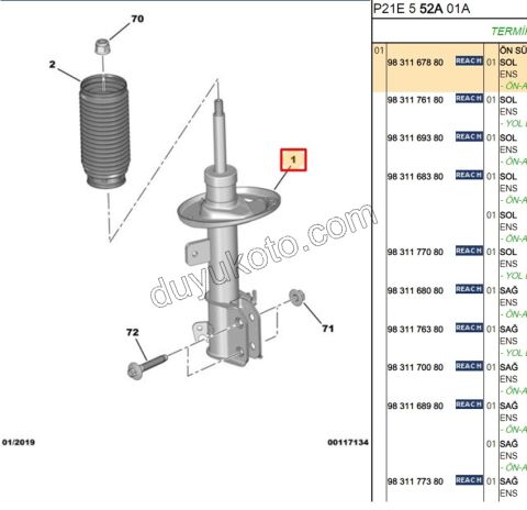 Ön Sol Amortisör P2082 EB2