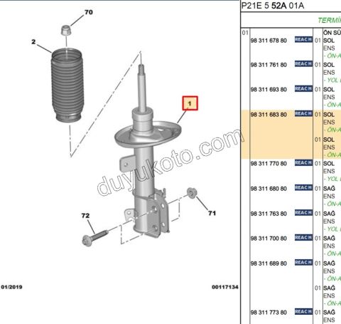 Ön Sol Amortisör P2082 EB2