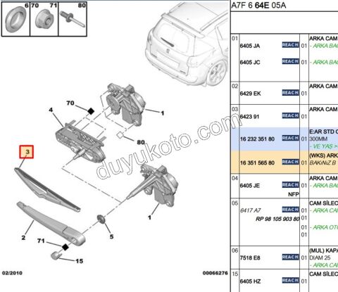 Arka Cam Silecek Süpürgesi P1007 P207SW