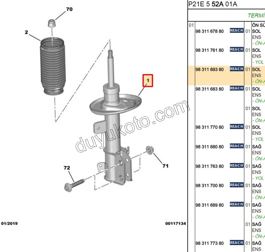 Ön Sol Amortisör P2082 EB2